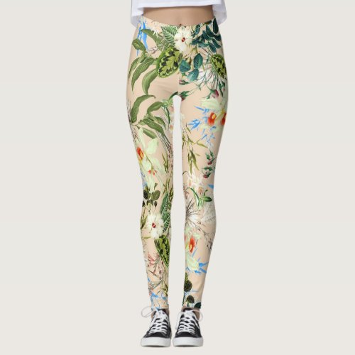 Floral Chic Flowers and Leaves Leggings