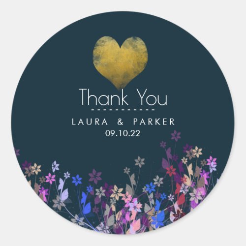 Floral Chic Girly Thank You Wedding Love Classic Round Sticker