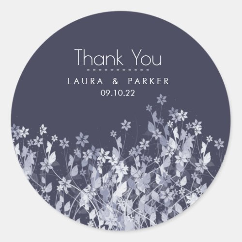 Floral Chic Girly Thank You Wedding Personalize Classic Round Sticker