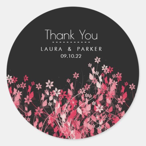 Floral Chic Girly Thank You Wedding Personalize Classic Round Sticker