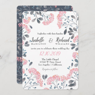 Floral chic grey pink frame watercolor wedding invitation