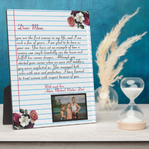 Floral Chic handwritten love letter mom message Plaque
