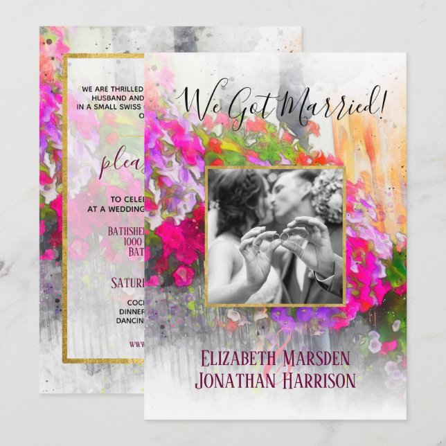 Floral Chic Just Married Announcement Reception (Front/Back)