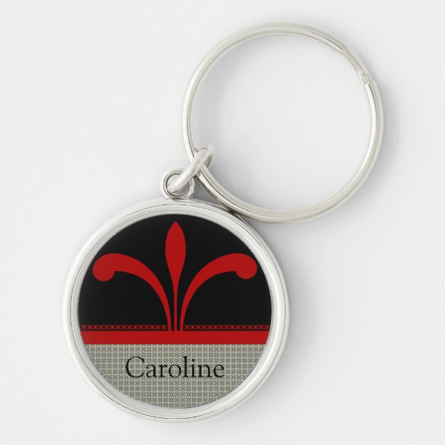 Floral Chic Keychain, Dark Red Keychain (Front)