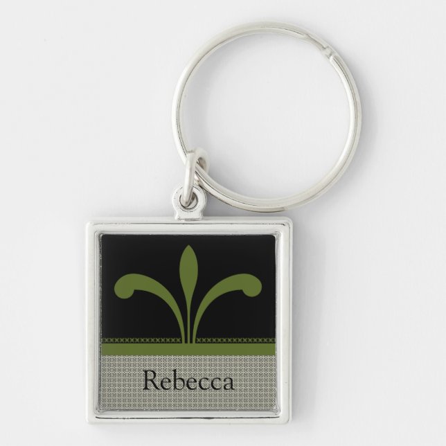Floral Chic Keychain, Olive Green Keychain (Front)