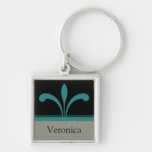Floral Chic Keychain, Teal Keychain (Front)