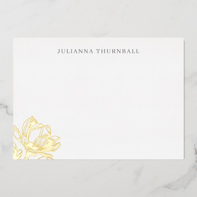 Floral Chic Magnolia Luxe Personal Stationery Foil Invitation (Front)