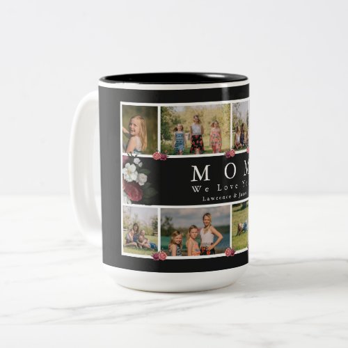 Floral Chic Monogram Custom Photo Collage Mother Two_Tone Coffee Mug