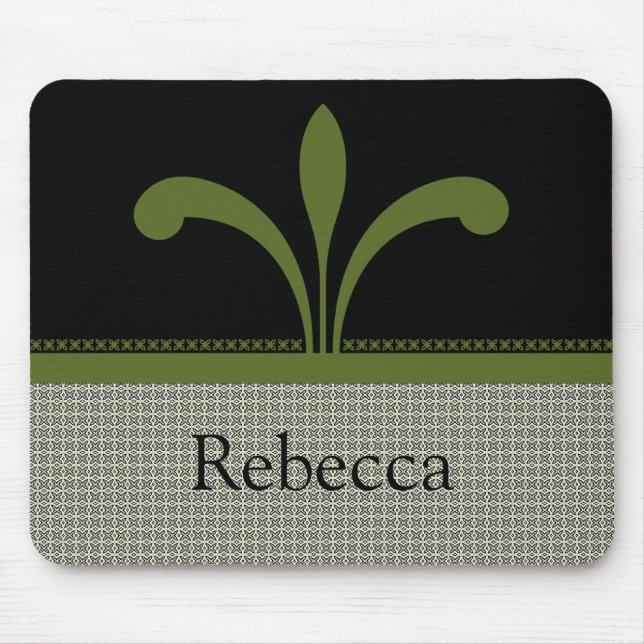 Floral Chic Mousepad, Olive Green Mouse Pad (Front)