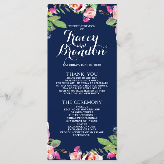 Floral Chic Navy Blue Elegant Wedding Program Zazzle Com