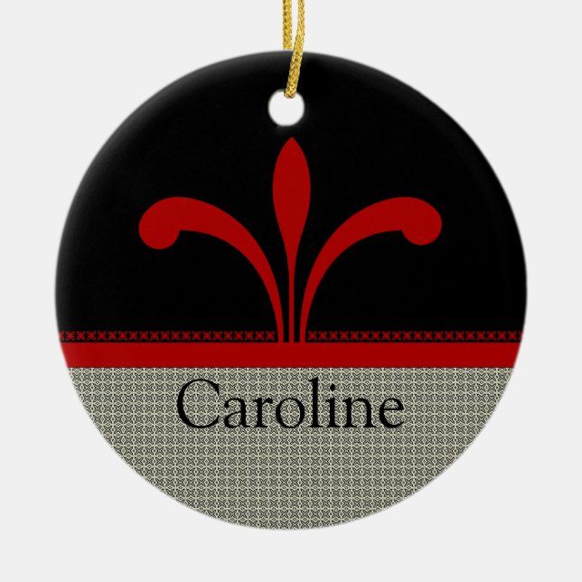 Floral Chic Ornament, Dark Red Ceramic Ornament (Front)