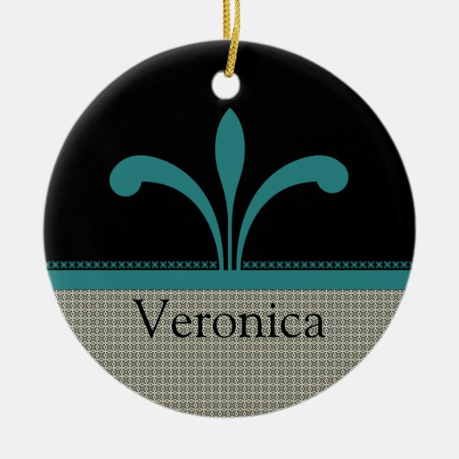 Floral Chic Ornament, Teal Ceramic Ornament (Front)