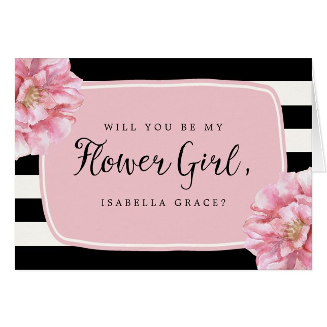 Floral Chic Personalized Flower Girl Card / Pink (Front Horizontal)