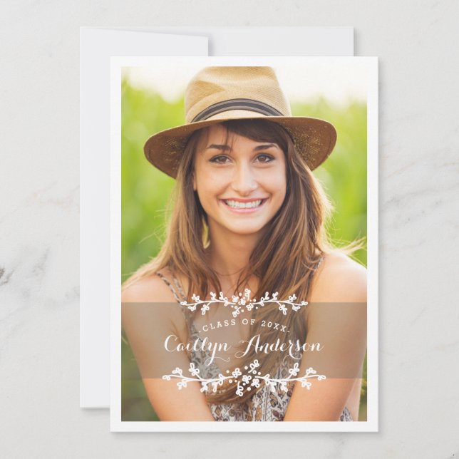 Floral Chic Photo Graduation Party Announcement (Front)