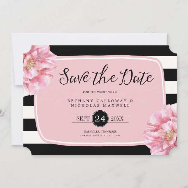 Floral Chic Photo Save the Date Card / Pink (Front)