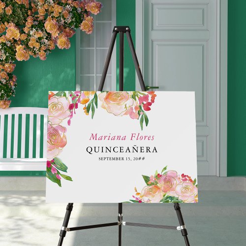 Floral Chic Pink and Gold Bloom Welcome Easel Foam Board