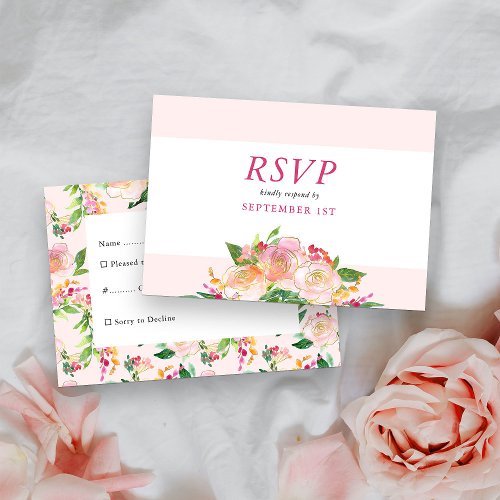 Floral Chic Pink and Gold Flowers RSVP Card