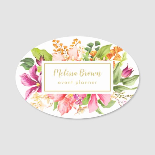 Floral Chic Pink Pastel Event Planner Name Tag