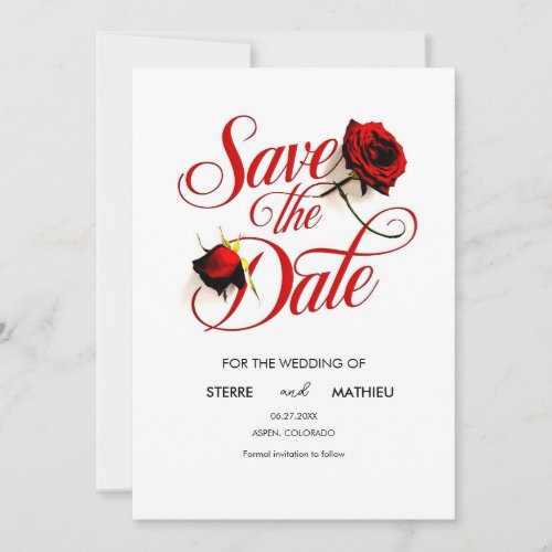 Floral Chic Red Rose Wedding Save The Date