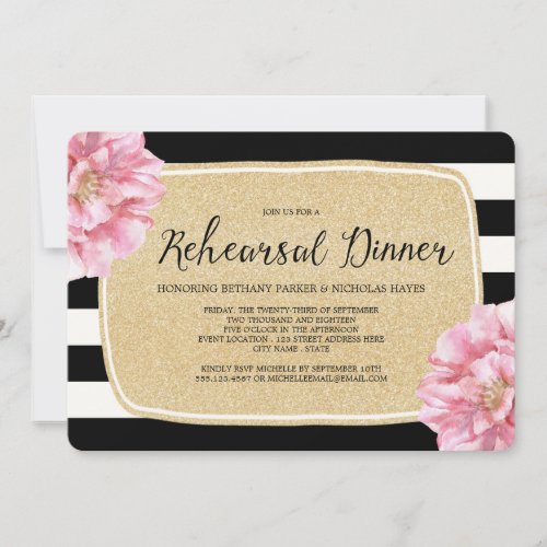 Floral Chic Rehearal Dinner Invitation  Champagne