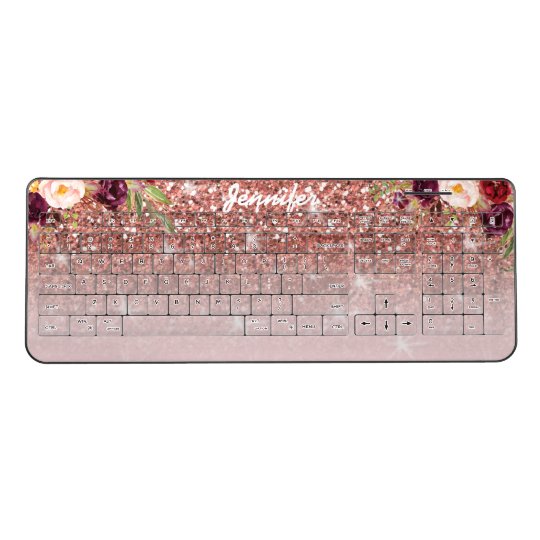 Floral Chic Rose Gold Glitter Sparkle Name Wireless Keyboard