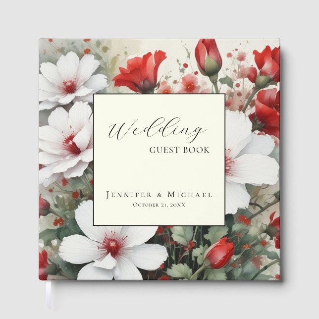 Floral Chic Simple Minimalist Modern Plain Wedding Guest Book (Front)