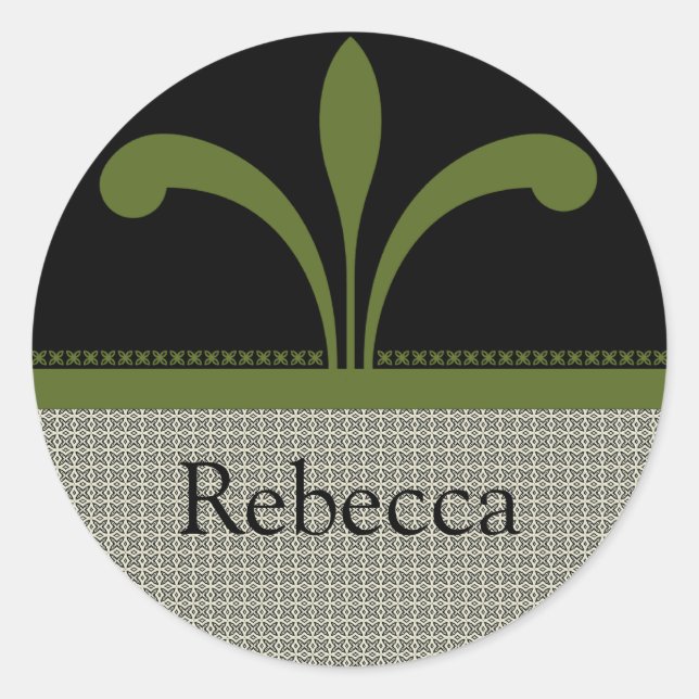 Floral Chic Stickers, Olive Green Classic Round Sticker (Front)