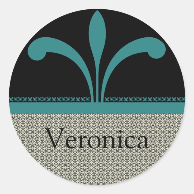 Floral Chic Stickers, Teal Classic Round Sticker (Front)