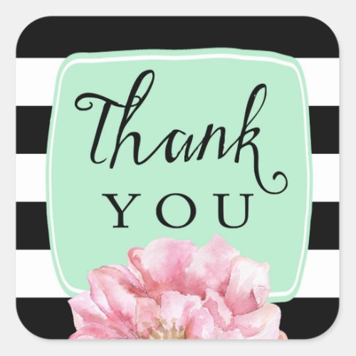 Floral Chic Thank You Stickers  Mint