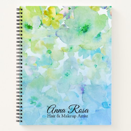  Floral  Chic Turquoise Pastel Watercolor Notebook