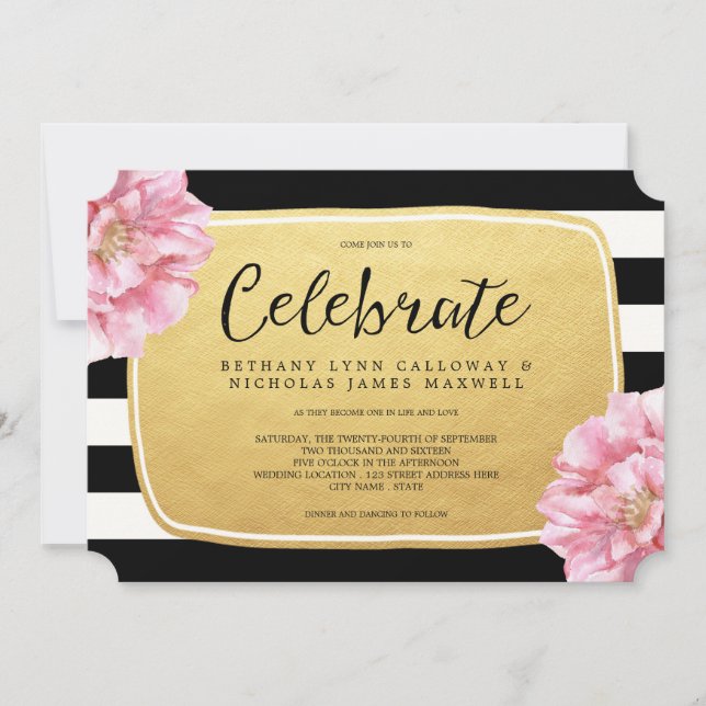 Floral Chic Wedding Invitation / Gold (Front)