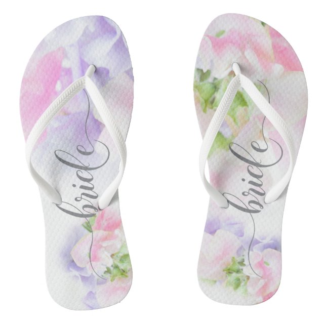 FLORAL CHIC WEDDING SWEET PEAS Bride Flip Flops (Footbed)