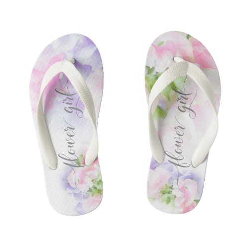 FLORAL CHIC WEDDING SWEET PEAS Flower Girl2 Kids Flip Flops