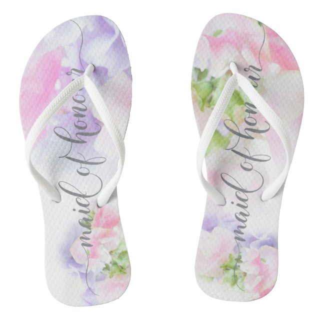FLORAL CHIC WEDDING SWEET PEAS Maid of Honour Flip Flops (Footbed)