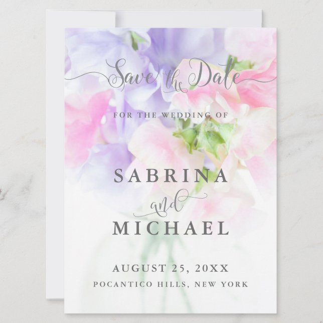 FLORAL CHIC WEDDING SWEET PEAS SAVE THE DATE (Front)