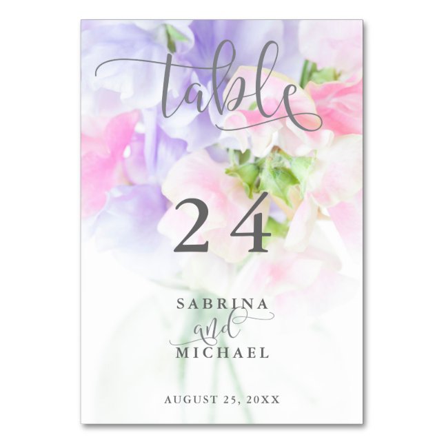 FLORAL CHIC WEDDING SWEET PEAS TABLE NUMBER (Front)