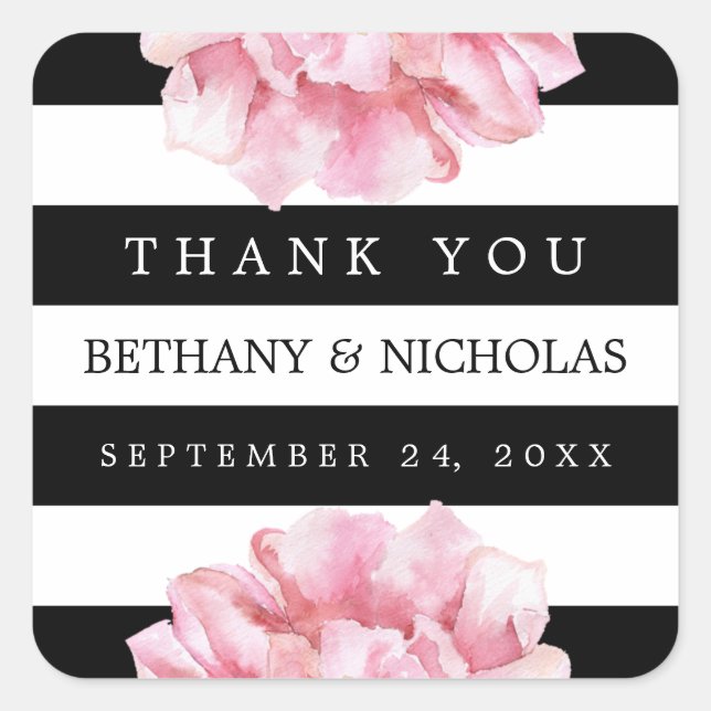 Floral Chic Wedding Thank You Favor Stickers (Front)