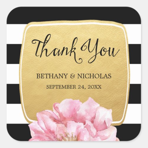 Floral Chic Wedding Thank You Stickers  Gold