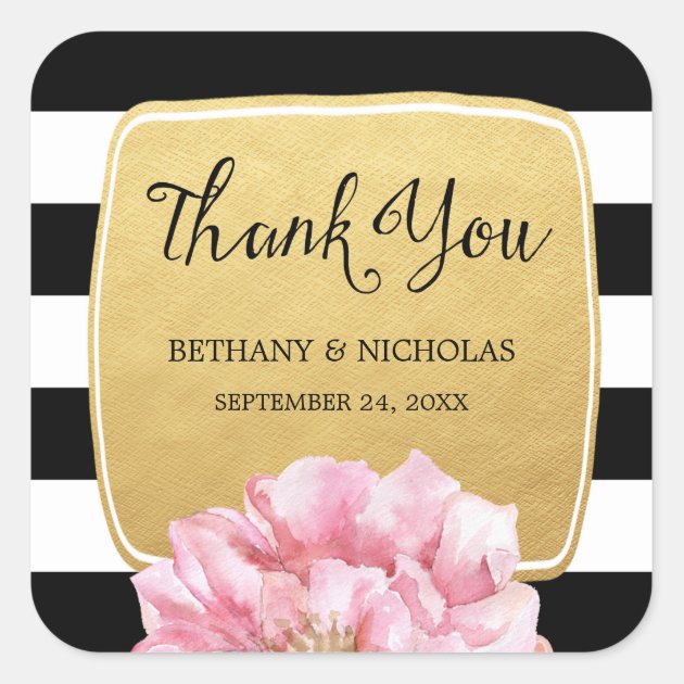 Floral Chic Wedding Thank You Stickers / Gold