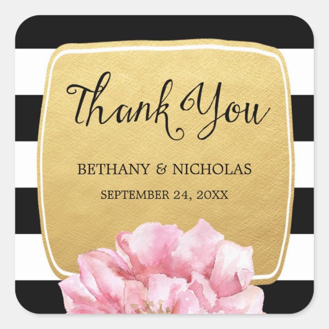 Floral Chic Wedding Thank You Stickers / Gold (Front)