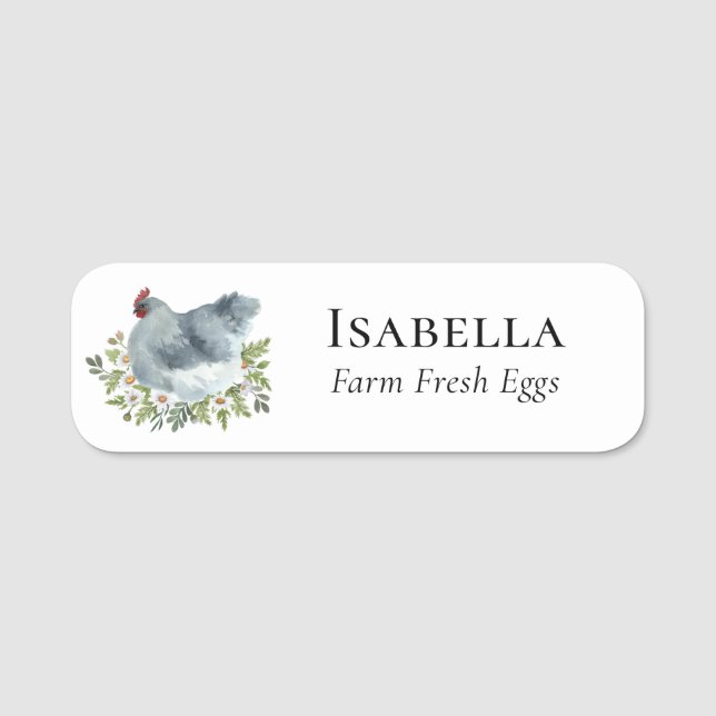 Floral Chicken Farm Egg Business Name Tag (Front)