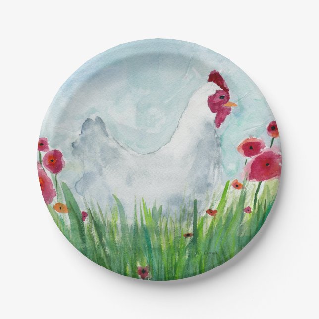 Floral Chicken Paper Plates (Front)