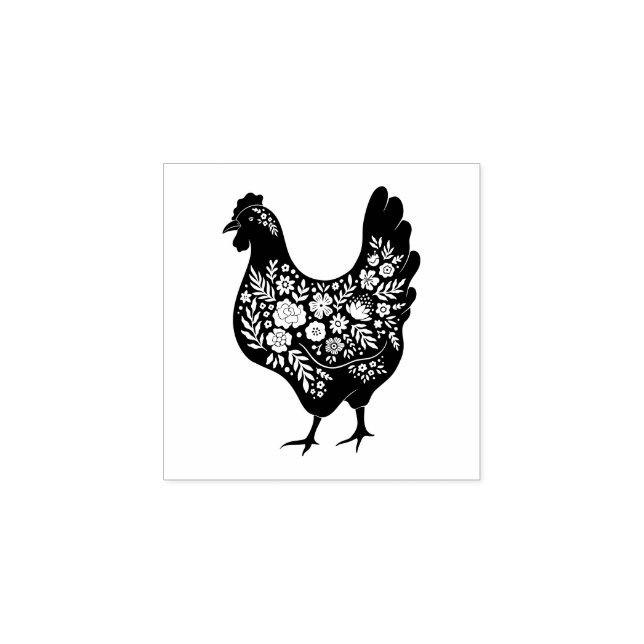 Floral Chicken Rubber Stamp (Imprint)