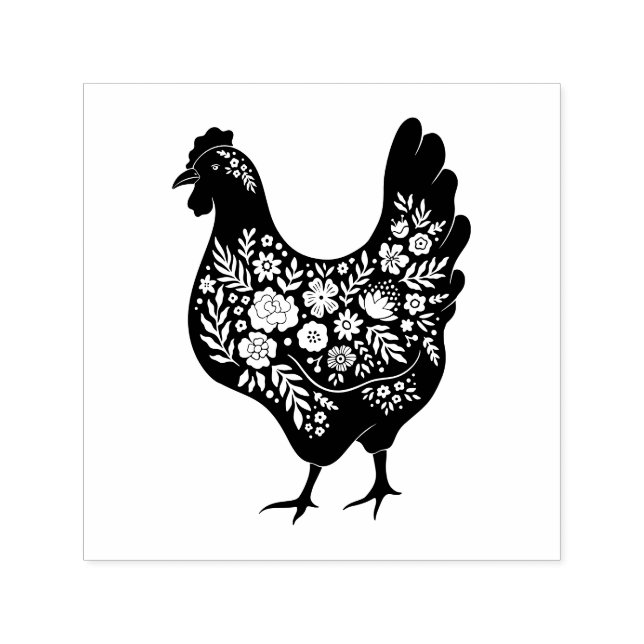 Floral Chicken Self-inking Stamp (Design)