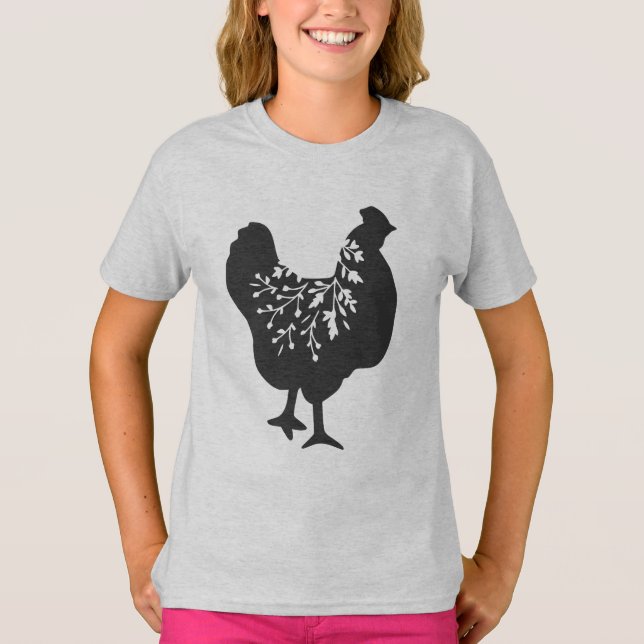 floral  chicken silhouette chickens T-Shirt (Front)