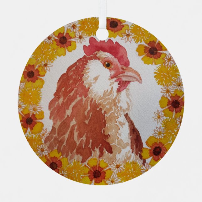 Floral Chicken Wreath Ornament (Front)
