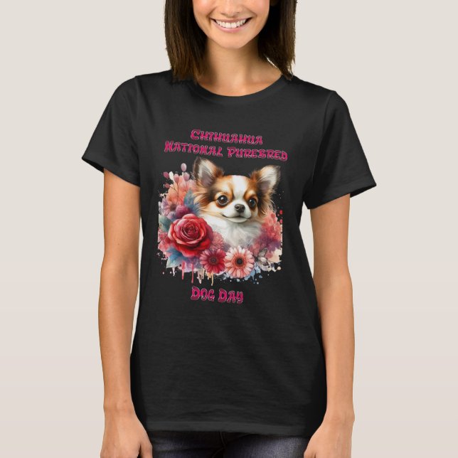 Floral Chihuahua A Petite Canine Blooms T-Shirt (Front)