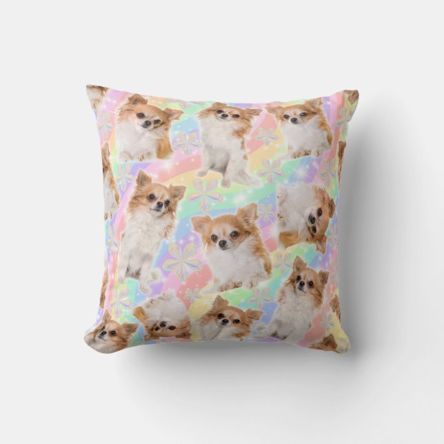 Floral Chihuahua Throw Pillow (Front)