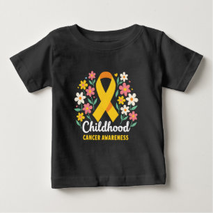 Floral Childhood Cancer Awareness Yellow Ribbon Baby T-Shirt