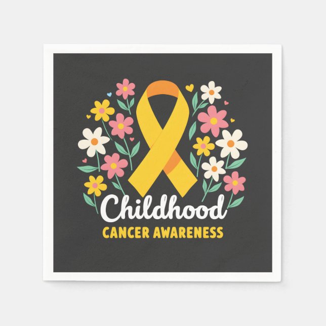 Floral Childhood Cancer Awareness Yellow Ribbon Napkins (Front)